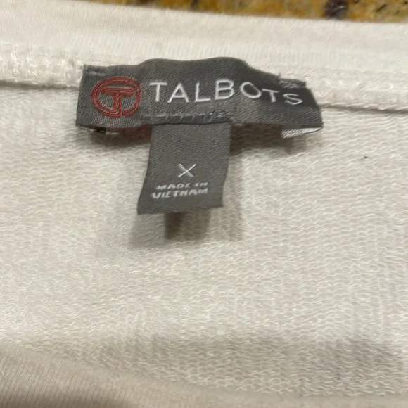 Talbots striped sweatshirt navy blue white cotton kangaroo pocket pullover X - Picture 2 of 10